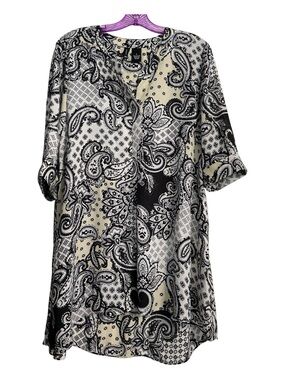 Paisley Print Tunic Blouse- Black & Cream
